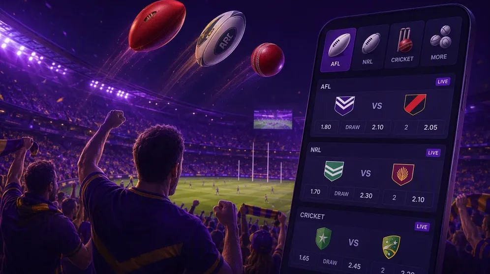 AFL and NRL stadium crowd with betting odds display